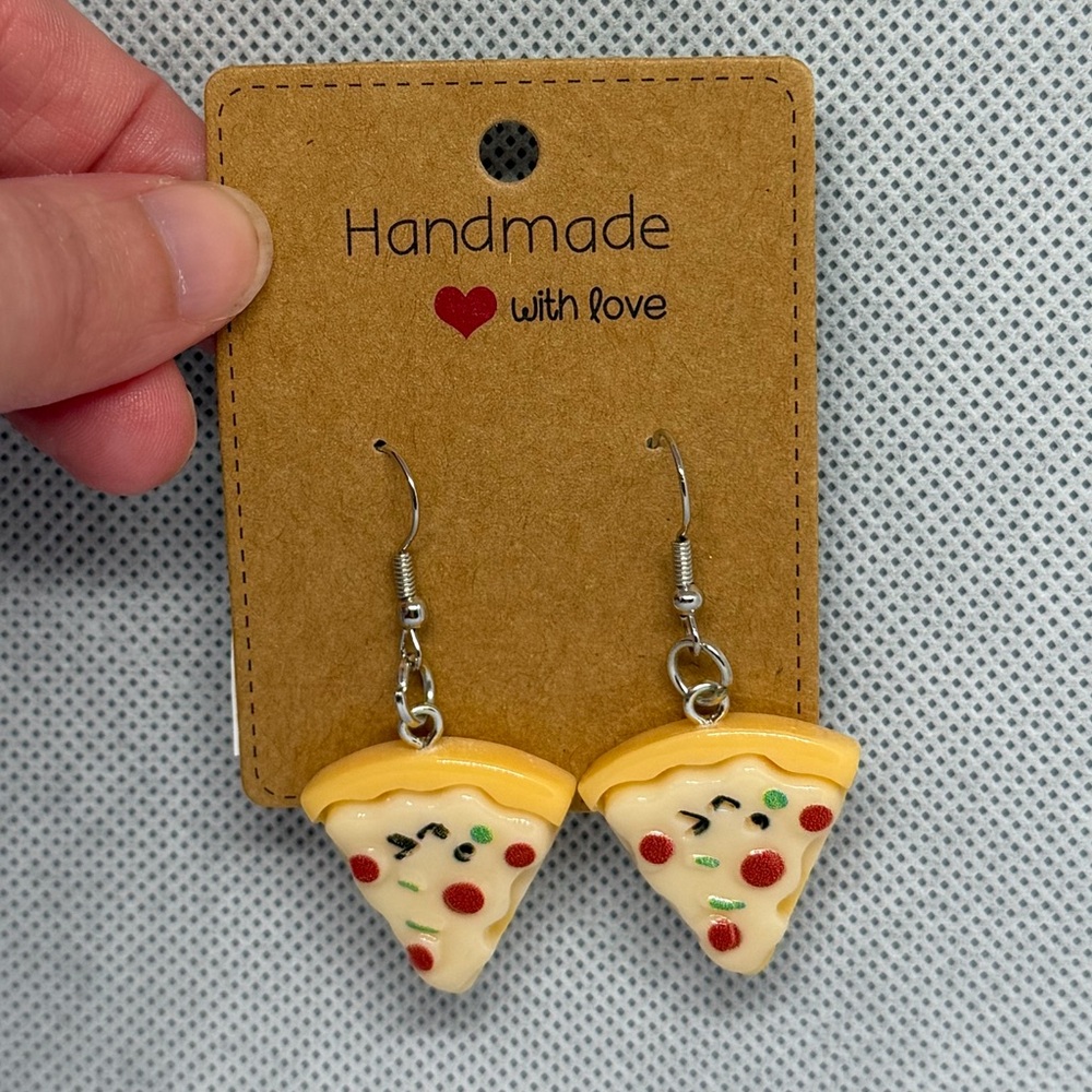 Handmade White Pizza Slice Earrings